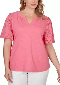 Plus Eyelet Sleeve Cotton Jersey Top