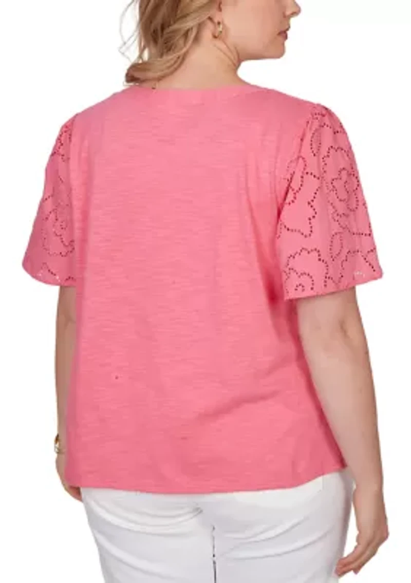 Plus Eyelet Sleeve Cotton Jersey Top