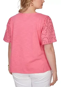 Plus Eyelet Sleeve Cotton Jersey Top