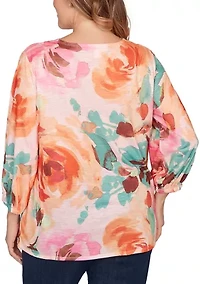 Plus Scalloped Neck Bold Floral Knit Top