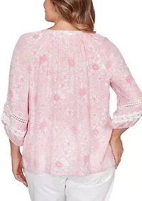 Plus Floral Silky Gauze Peasant Top