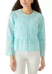 Petite Floral Eyelet Peplum Jacket