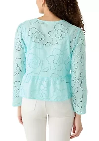 Petite Floral Eyelet Peplum Jacket