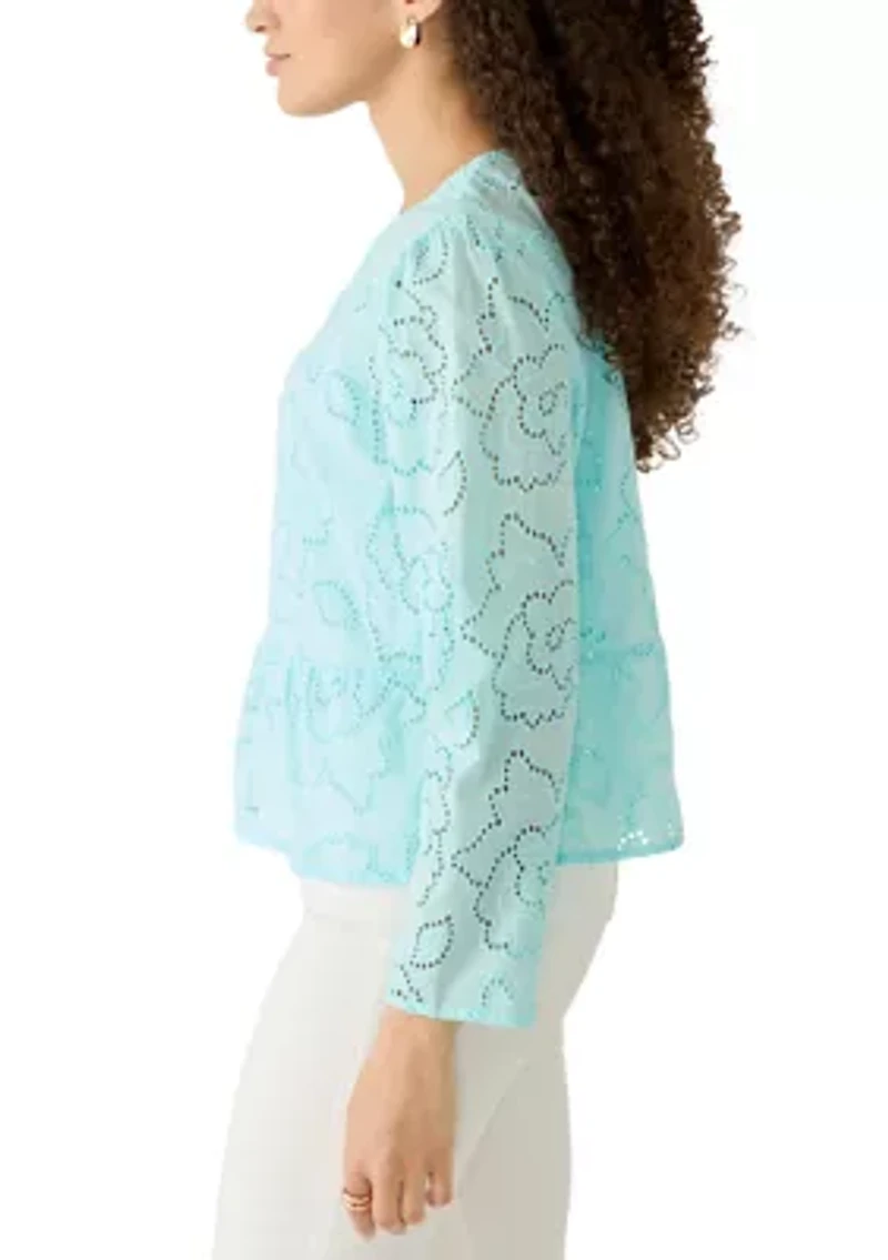 Petite Floral Eyelet Peplum Jacket