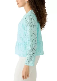 Petite Floral Eyelet Peplum Jacket