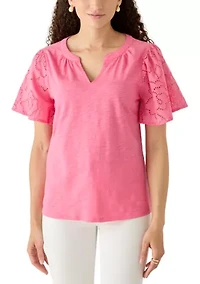Petite Eyelet Sleeve Cotton Jersey Top