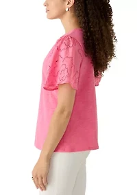 Petite Eyelet Sleeve Cotton Jersey Top