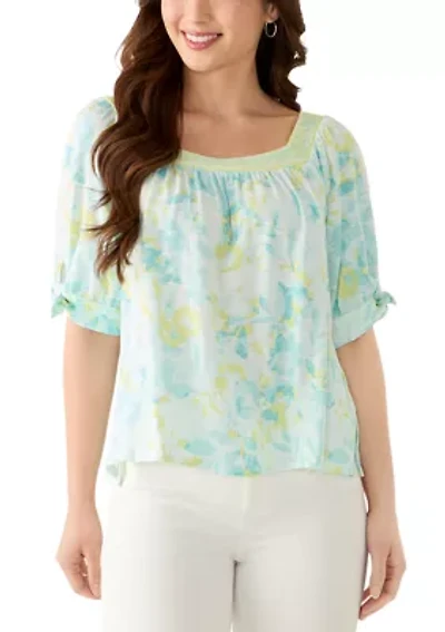 Petite Watercolor Floral Square Neck Top