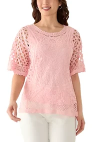 Petite Chemical Lace Pullover Sweater