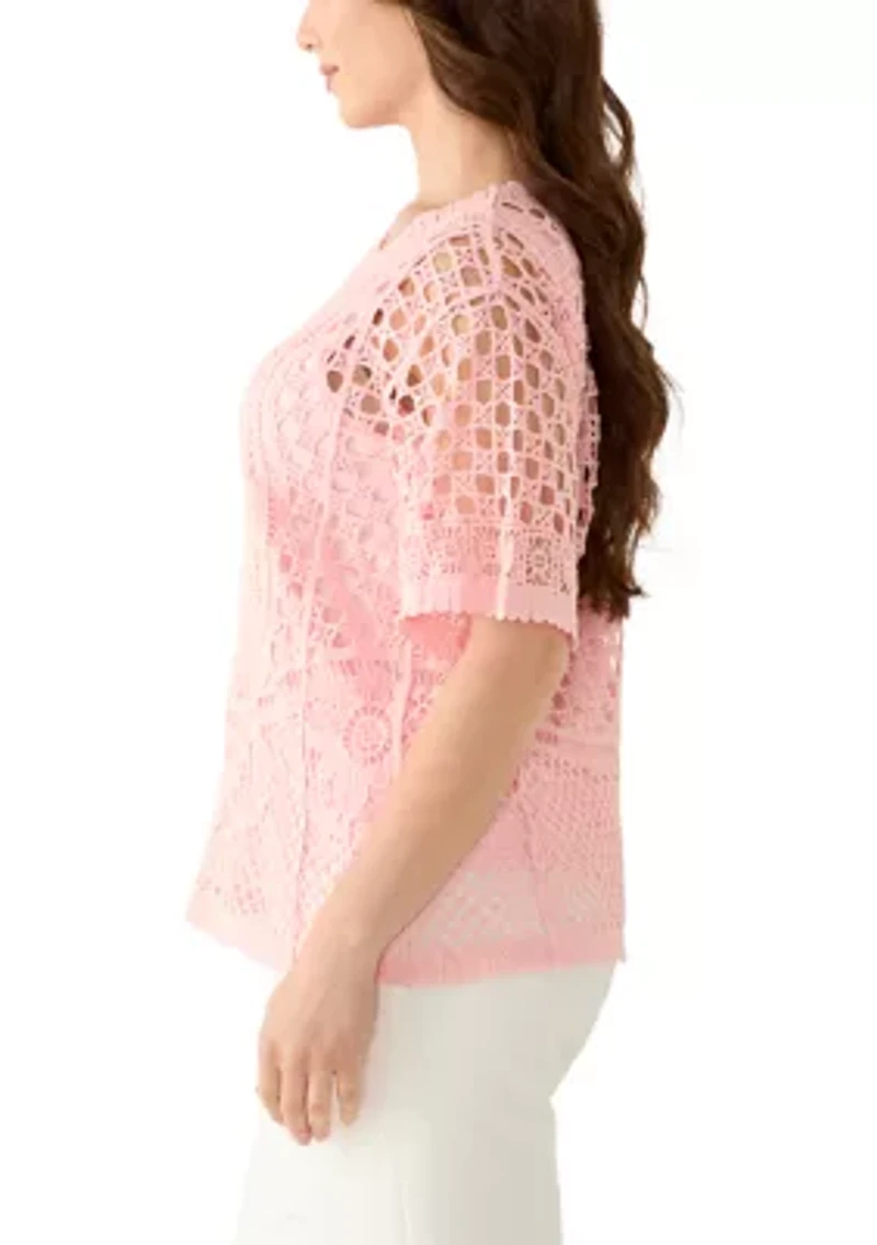 Petite Chemical Lace Pullover Sweater
