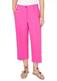 Women's Stretch Linen Wide Leg Fly Front Capris