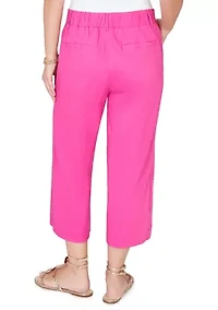 Women's Stretch Linen Wide Leg Fly Front Capris