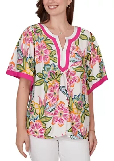Women's Tropical Floral Trim Detail Top