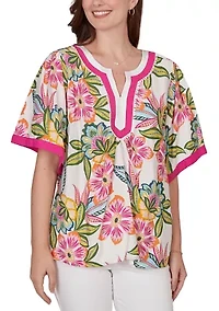 Women's Tropical Floral Trim Detail Top