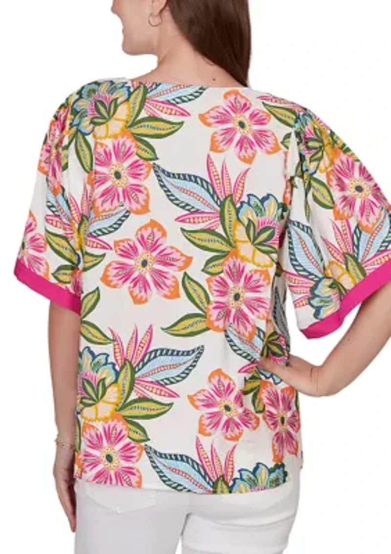 Women's Tropical Floral Trim Detail Top