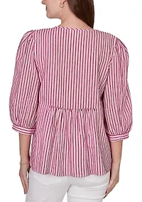 Women's Embroidered Placket Stripe Blouse