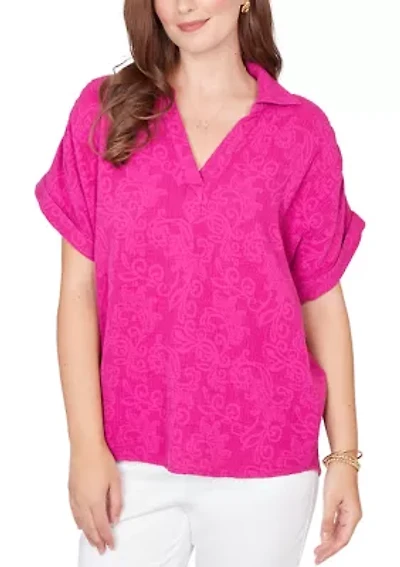 Women's Paisley Embossed Gauze Camp Shirt