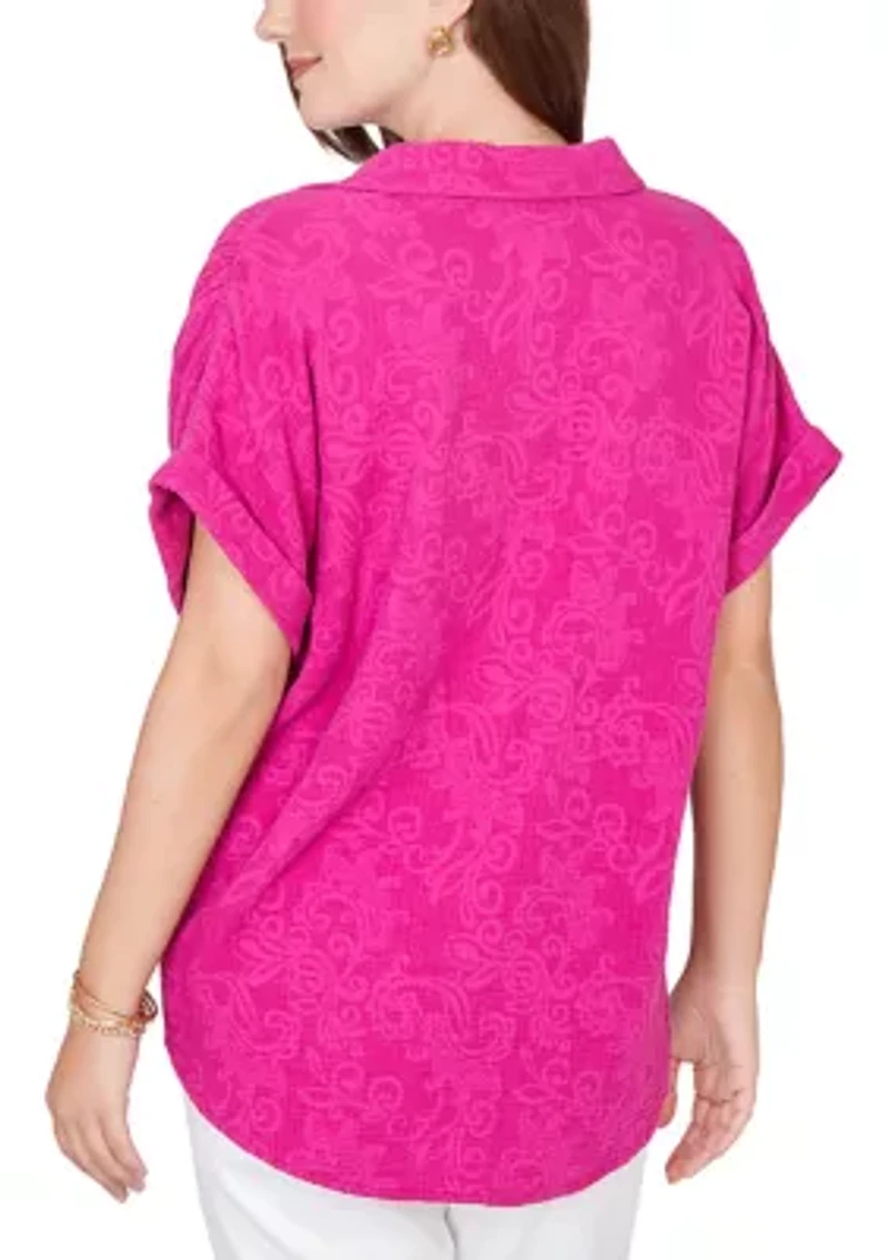 Women's Paisley Embossed Gauze Camp Shirt