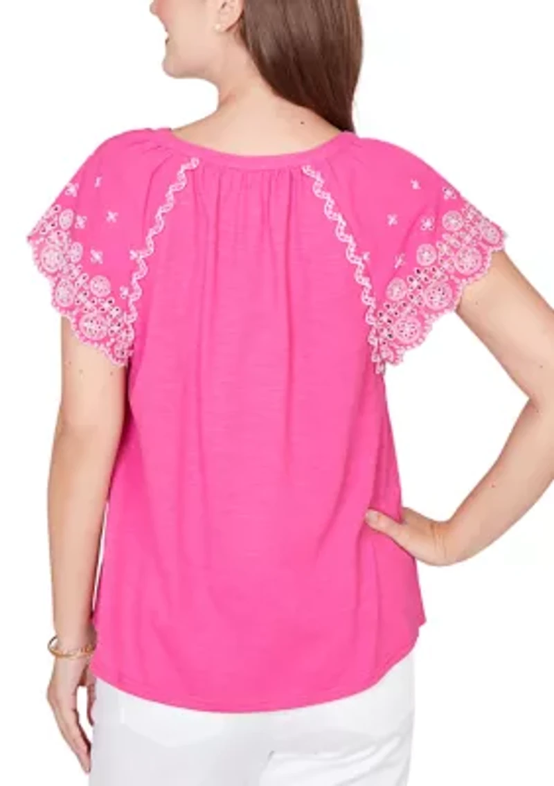 Women's Embroidered Sleeve Slub Knit T-shirt