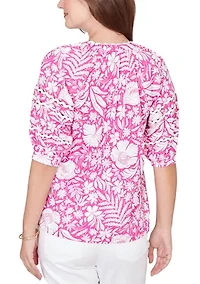 Women's Tropical Floral Trim Knit Top