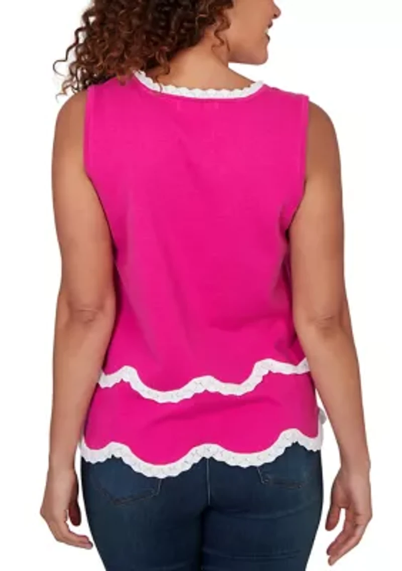 Women's Scalloped Trim Knit Sweater Tank