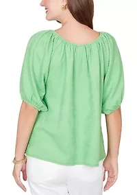 Women's Elbow Sleeve Textured Print Top