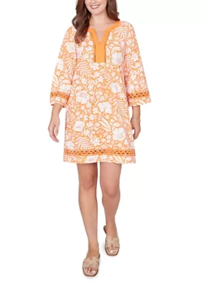 Women's Tropical Print Knit Shift Dress
