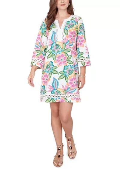 Women's Bold Tropical Solid Trim Shift Dress