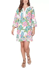 Women's Bold Tropical Solid Trim Shift Dress