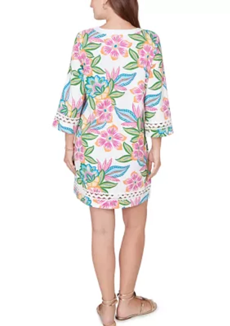 Women's Bold Tropical Solid Trim Shift Dress
