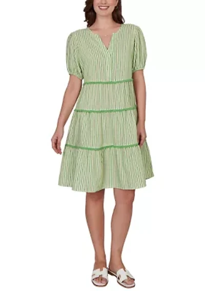Women's Textured Stripe Tiered Midi Dress