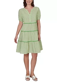 Women's Textured Stripe Tiered Midi Dress