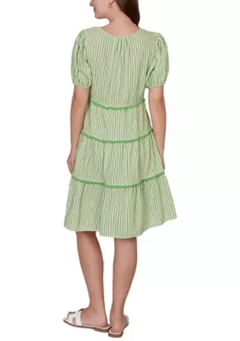Women's Textured Stripe Tiered Midi Dress