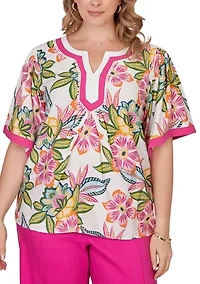 Women's Tropical Floral Trim Detail Top