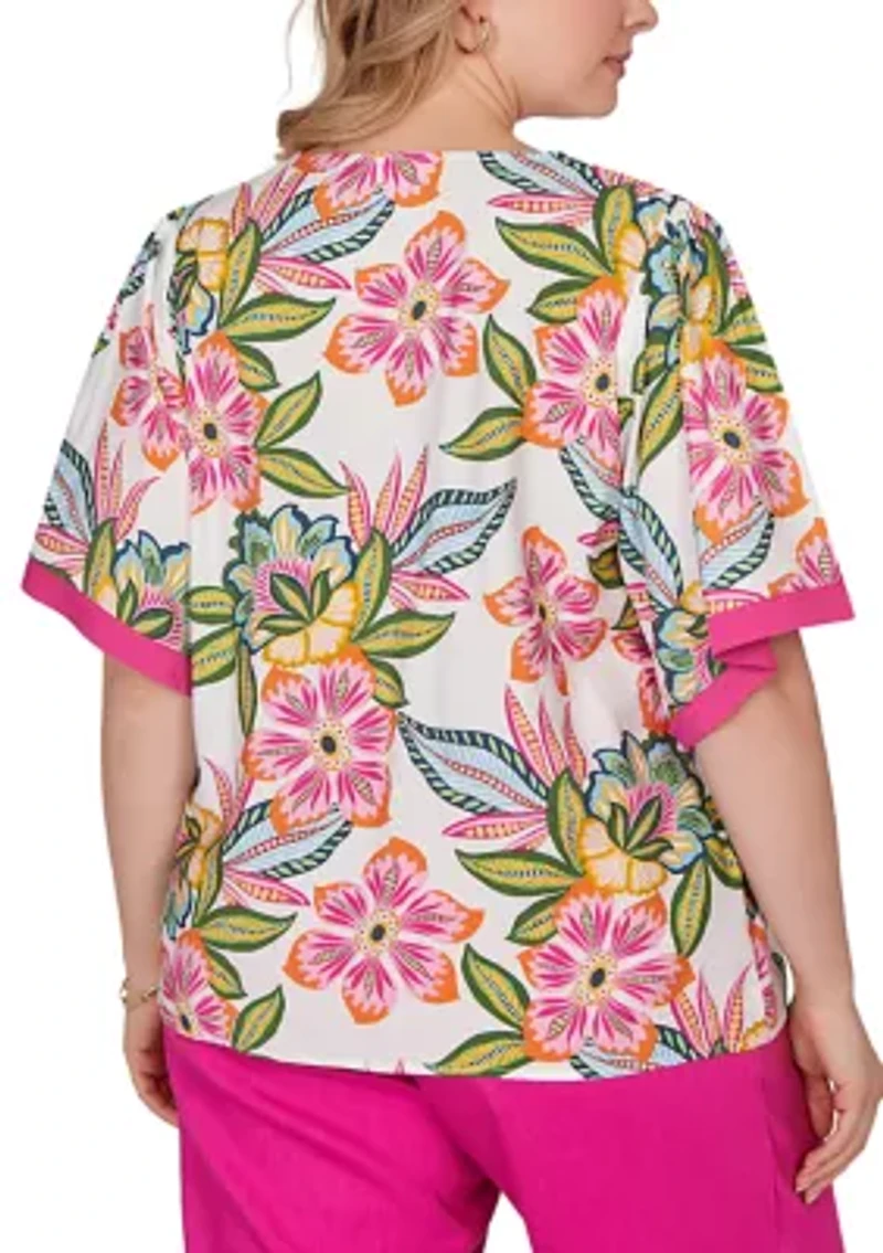 Women's Tropical Floral Trim Detail Top