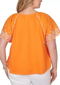 Women's Embroidered Sleeve Slub Knit Shirt