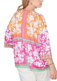 Women's Embroidered Placket Patchwork Knit Top