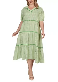 Plus Textured Striped Tiered Maxi Dress