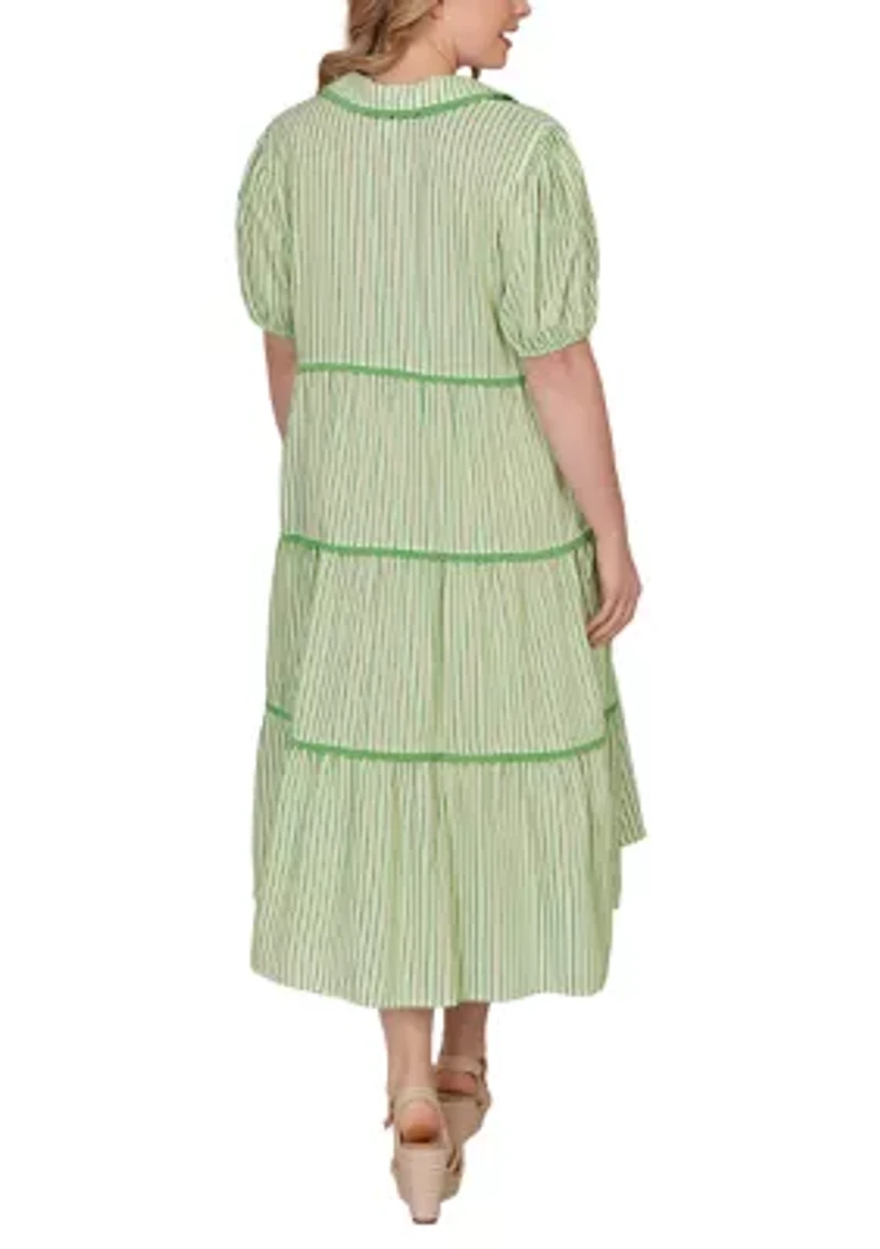 Plus Textured Striped Tiered Maxi Dress