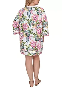 Plus Bold Tropical Solid Trim Shift Dress