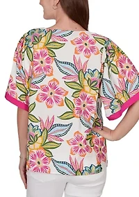 Petite Tropical Floral Trim Detail Top