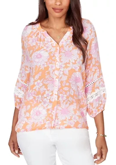 Petite Floral Silky Gauze Peasant Blouse