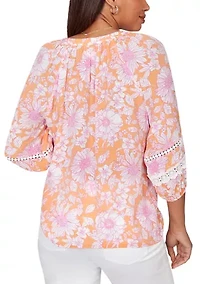 Petite Floral Silky Gauze Peasant Blouse