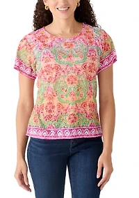 Petite Floral Damask Print Knit Shirt