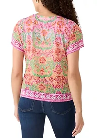 Petite Floral Damask Print Knit Shirt