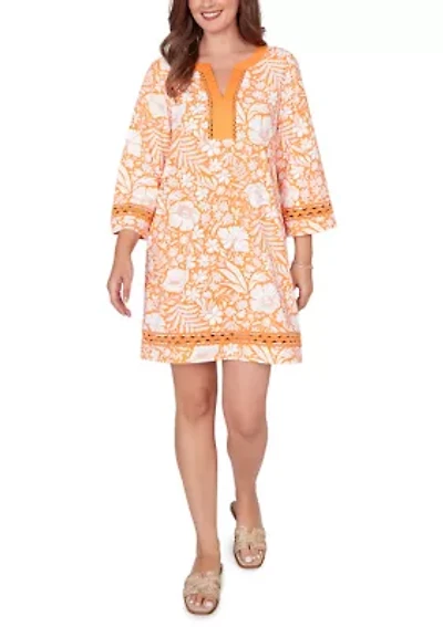 Petite Tropical Print Knit Shift Dress
