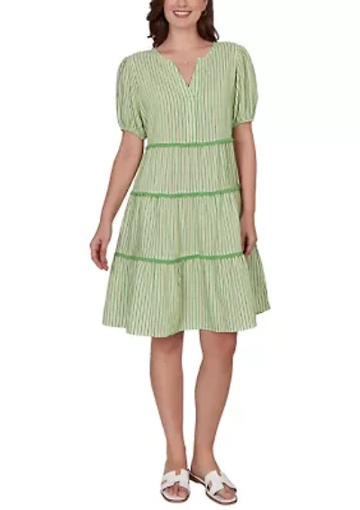 Petite Textured Stripe Tiered Midi Dress