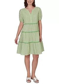 Petite Textured Stripe Tiered Midi Dress