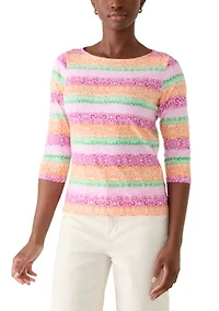 Petite Floral Damask Print Knit Top