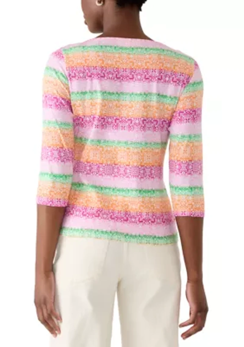 Petite Floral Damask Print Knit Top